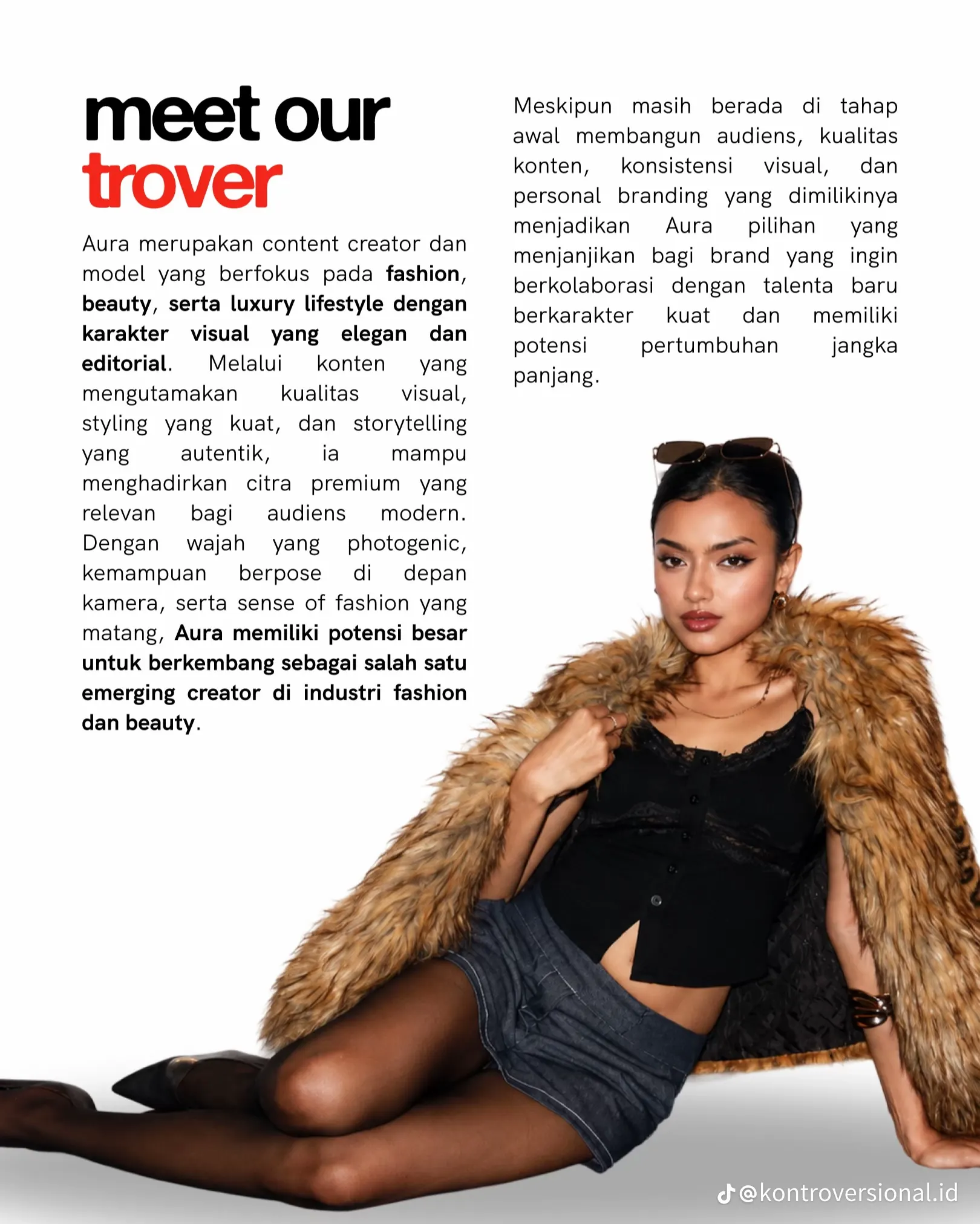 Aura in an editorial full-length shot, styled for fashion, beauty & luxury lifestyle, editorial-led